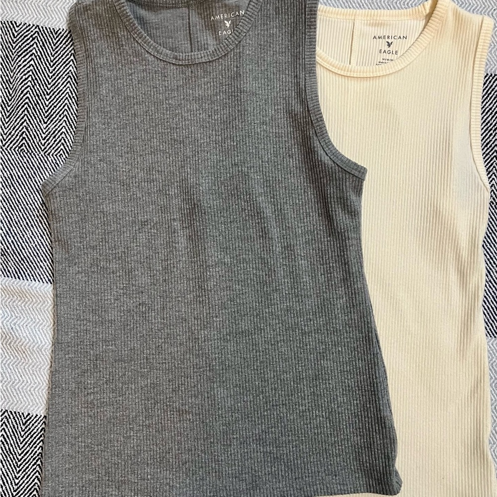 American Eagle Outfitters Ribbed Tank Tops - Gray and Cream